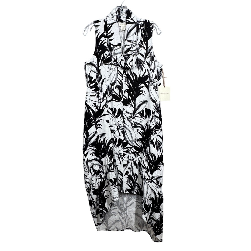 Cynthia Rowley Dress Black White Floral‎ Print Layered Sleeveless Hi-Lo Size M